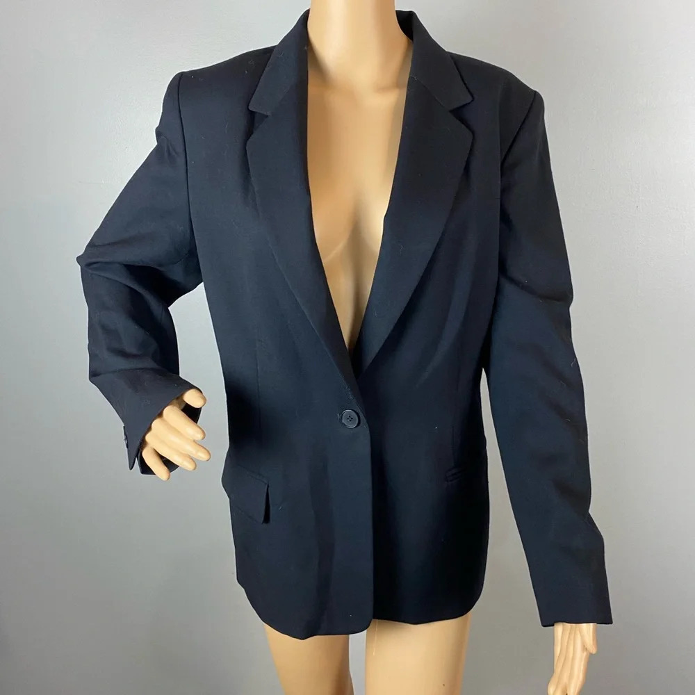Pendleton Vintage Blazer Womens 12 Black 100% Virgin Wool One Button USA